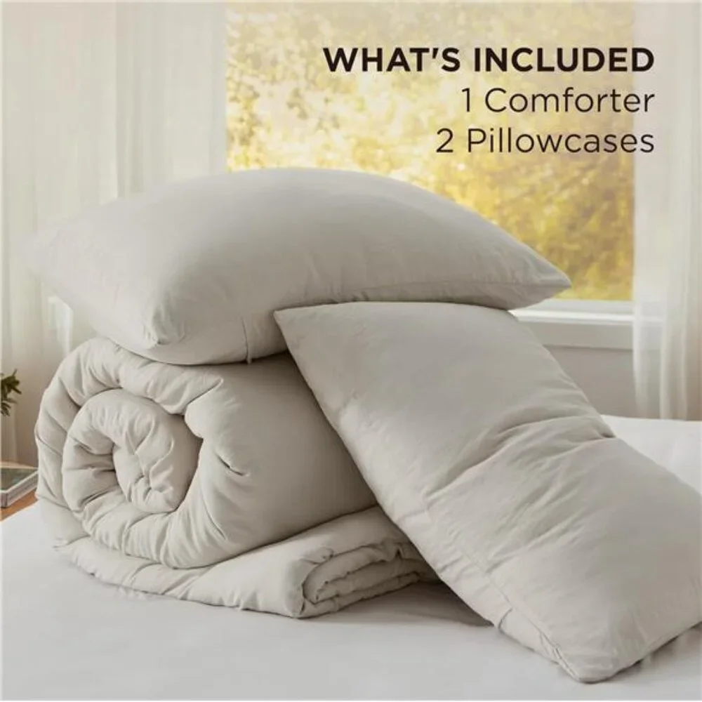 Bedsure King Size Comforter Set, Beige Soft Prewashed Bedding for All Seasons